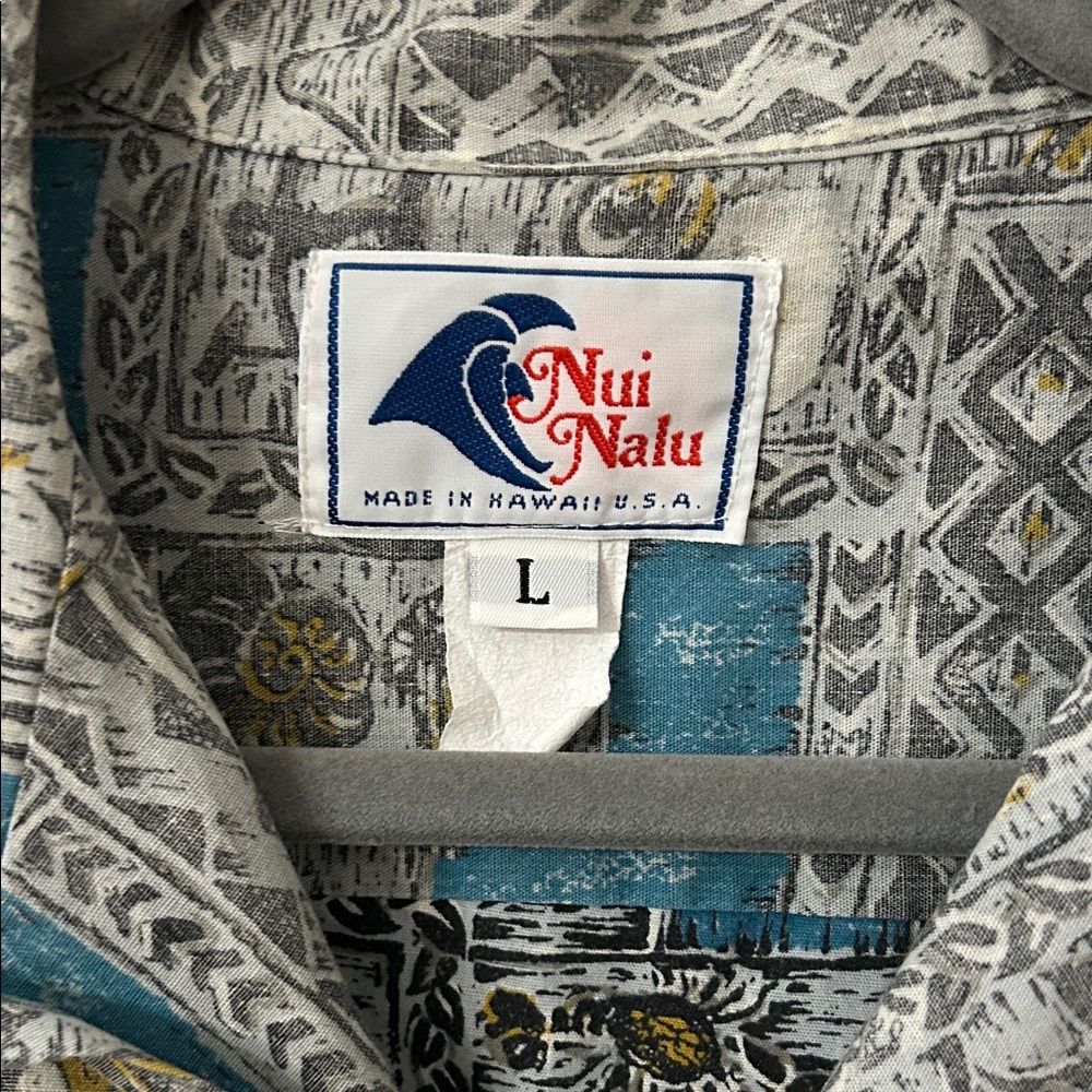 Vintage Nui Nalu Hawaiian Shirt Men's Large Teal/Gray Short-Sleeve Resort Wear - Picture 2 of 12